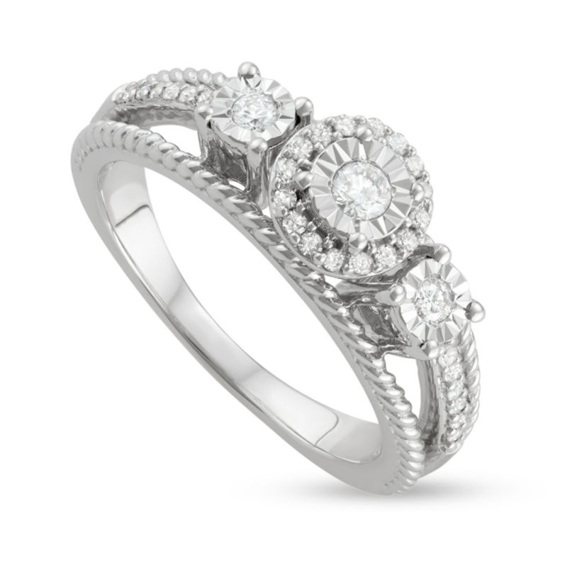 1/4 CTTW White Diamond Engagement Ring With Center Miracle Plate in Sterling Silver