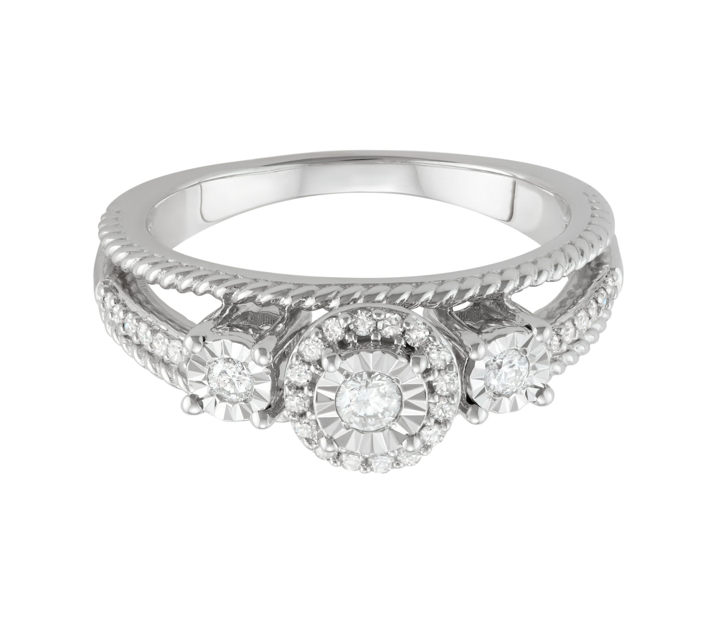 1/4 CTTW White Diamond Engagement Ring With Center Miracle Plate in Sterling Silver