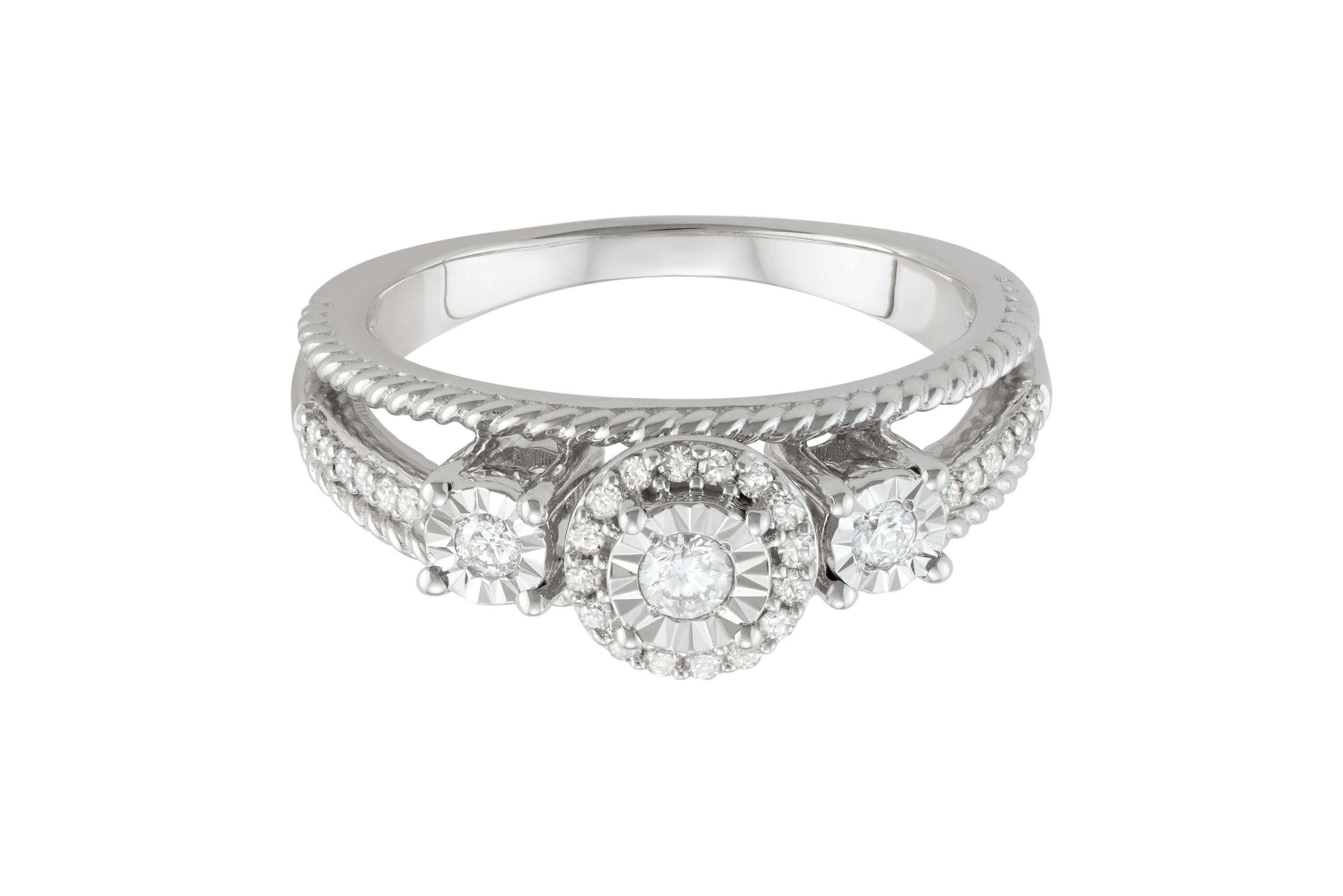 1/4 CTTW White Diamond Engagement Ring With Center Miracle Plate in Sterling Silver