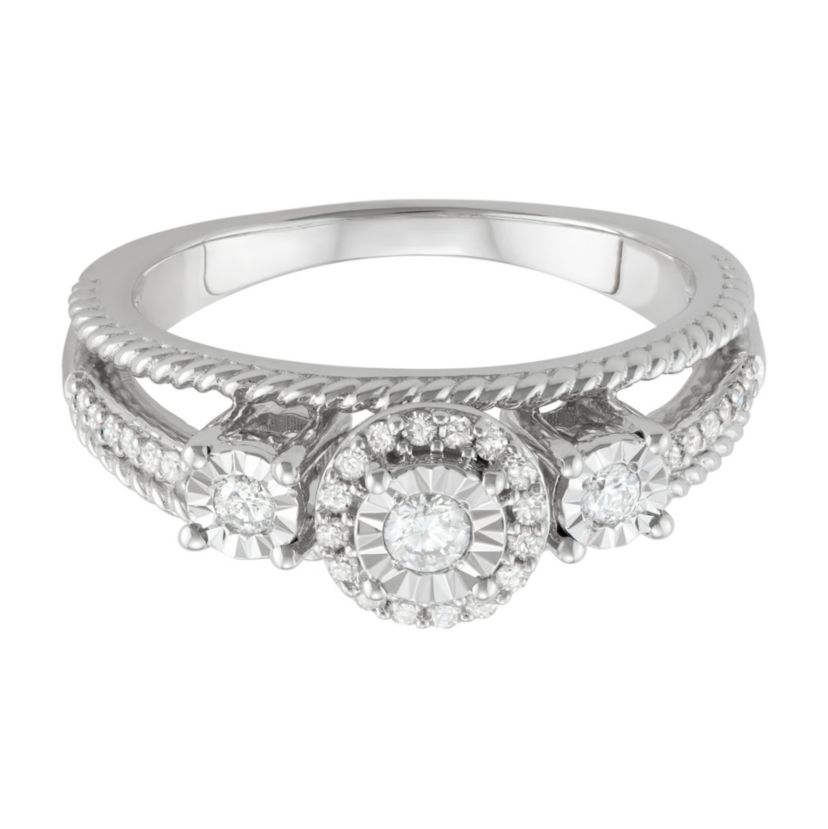 1/4 CTTW White Diamond Engagement Ring With Center Miracle Plate in Sterling Silver
