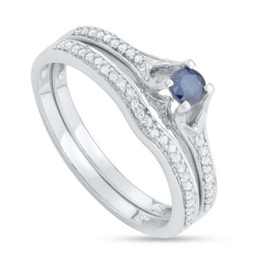 MyDiamondBox 1/2 CTTW Diamond And Blue Sapphire Bridal Set in 14KW, White, 7