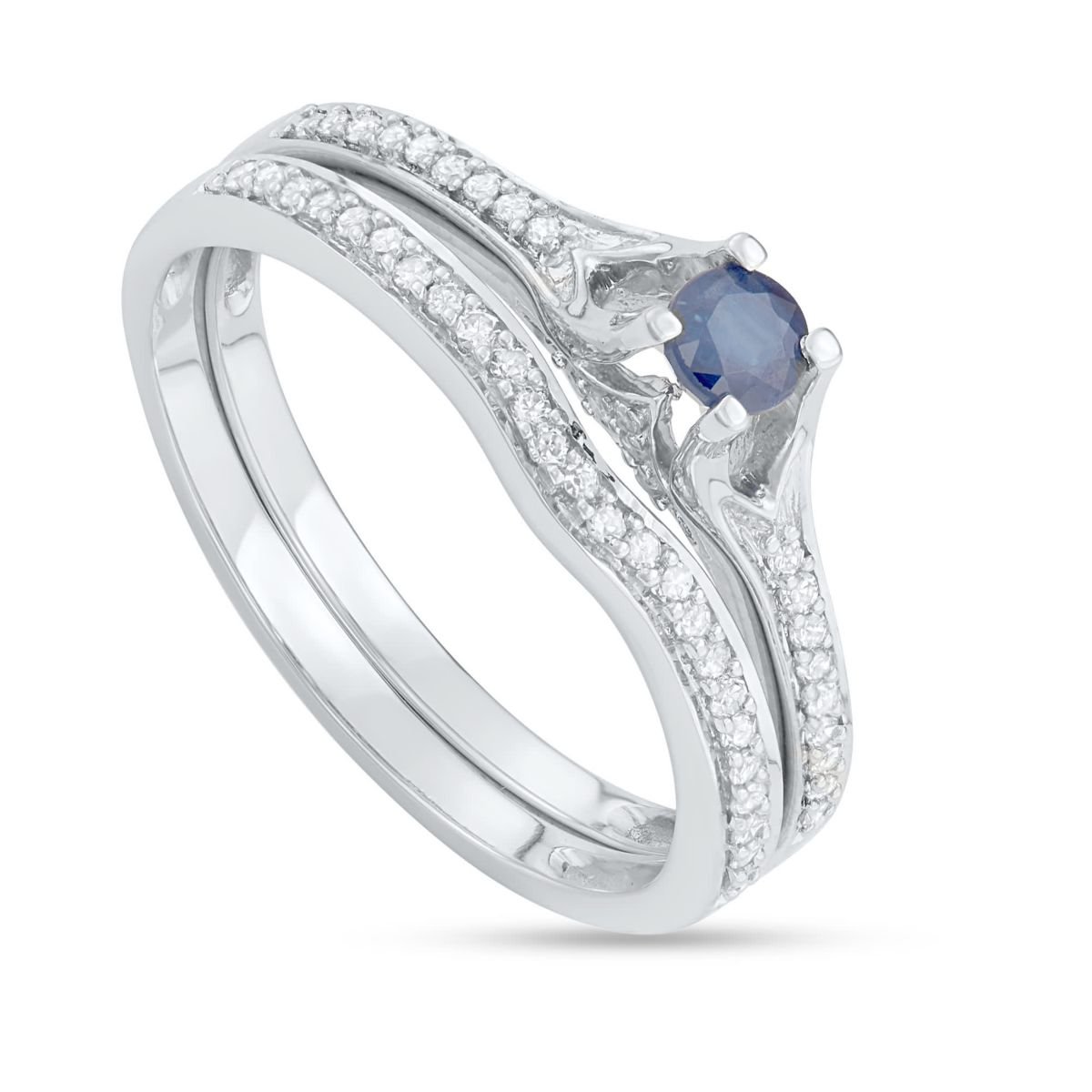 1/2 CTTW Diamond And Blue Sapphire Bridal Set in 14KW