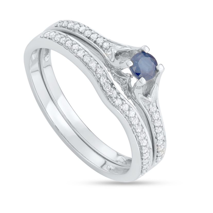 1/2 CTTW Diamond And Blue Sapphire Bridal Set in 14KW