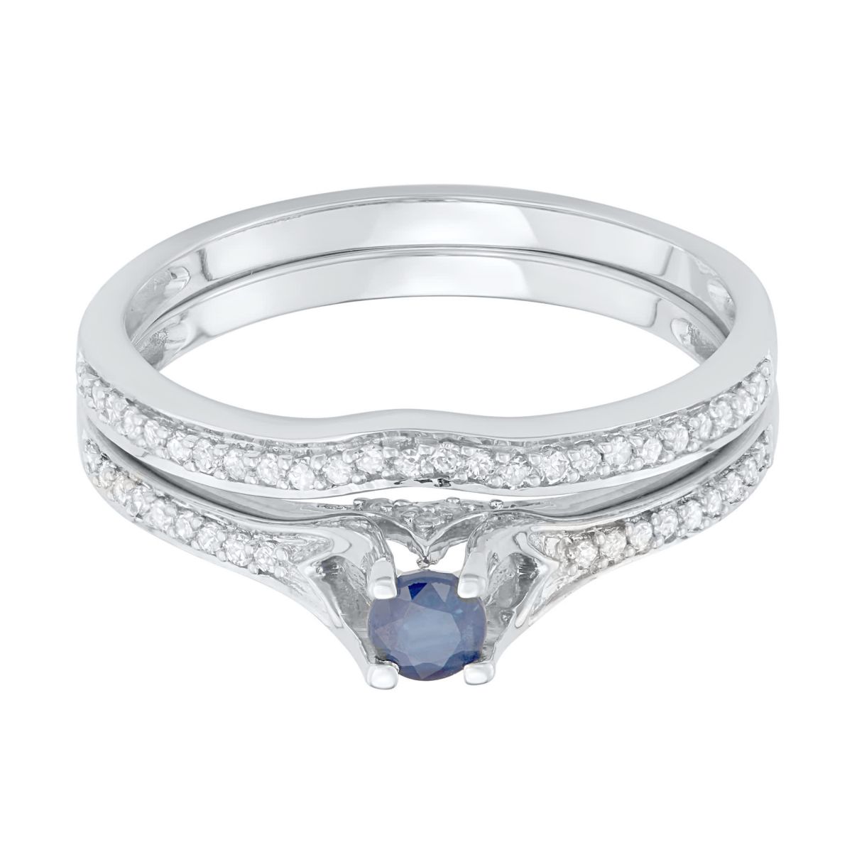 1/2 CTTW Diamond And Blue Sapphire Bridal Set in 14KW