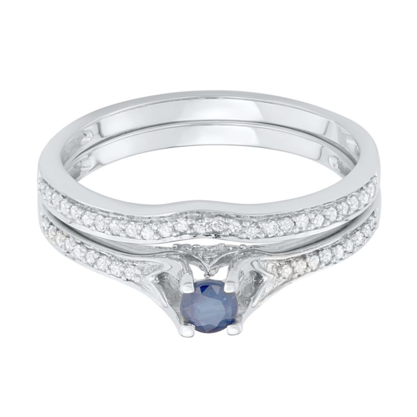 1/2 CTTW Diamond And Blue Sapphire Bridal Set in 14KW