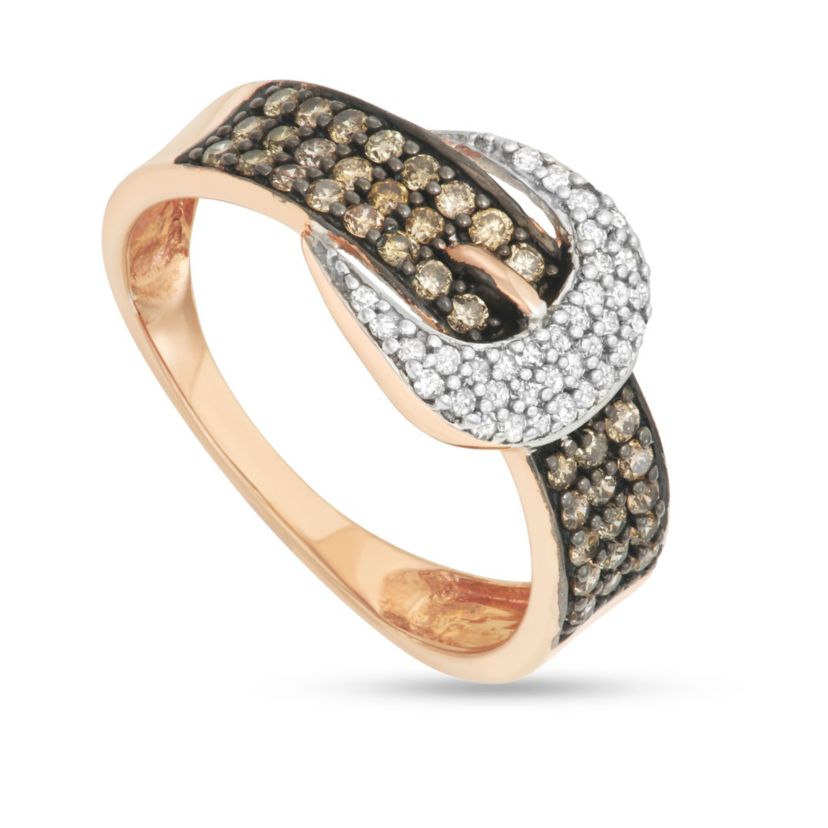 1/5 CTTW Brown & White Diamond Buckle Ring in 10K Rose Gold