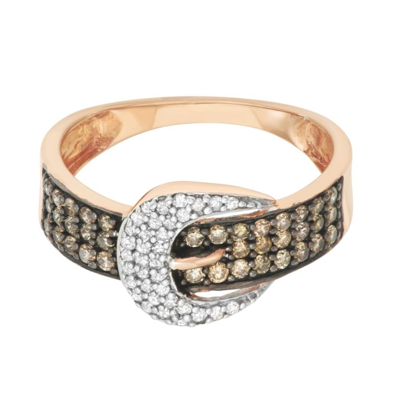 1/5 CTTW Brown & White Diamond Buckle Ring in 10K Rose Gold