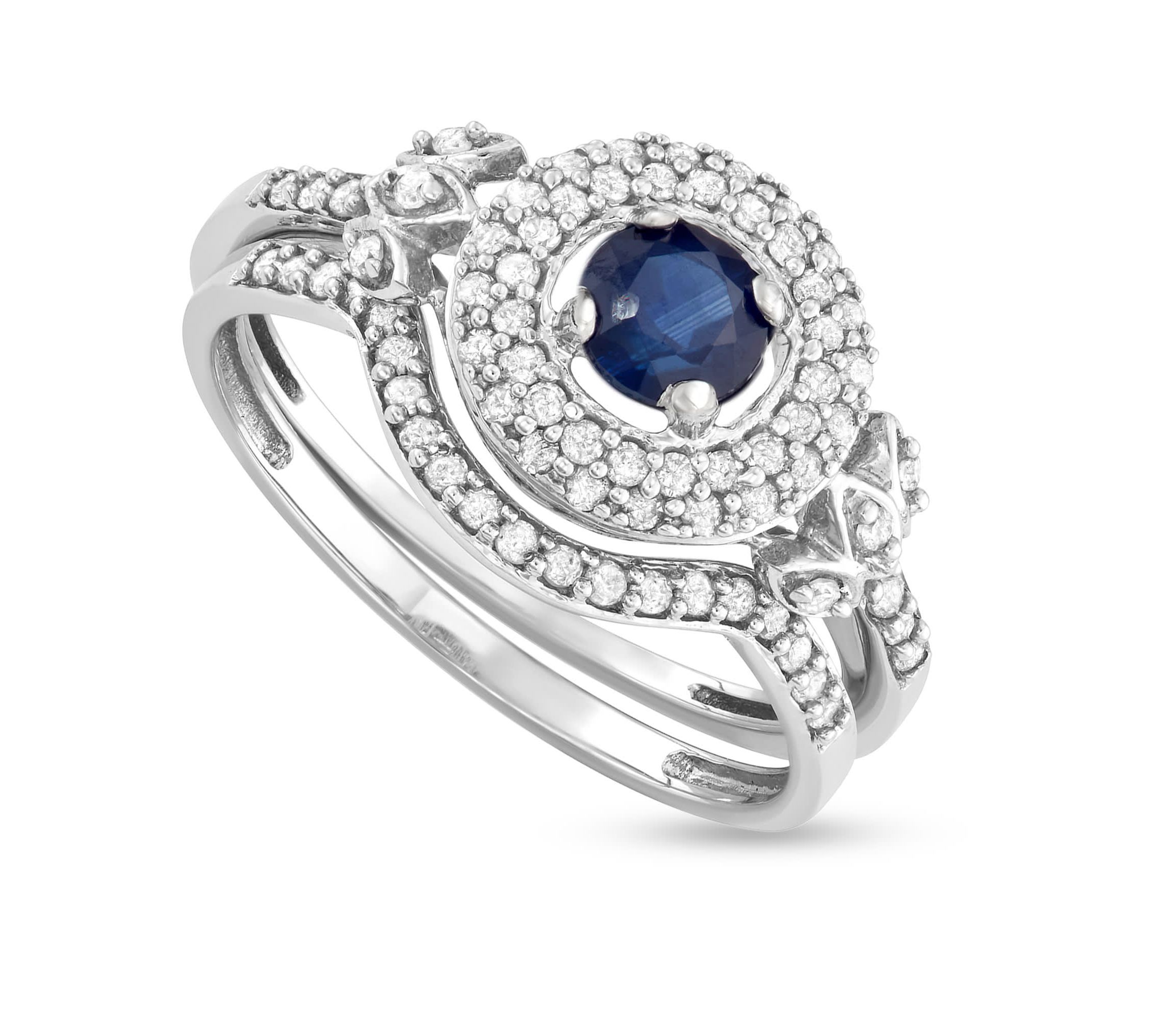 5/8 CTTW Diamond And Blue Sapphire Bridal Set in 10KW