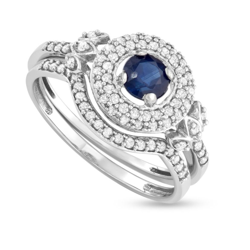 5/8 CTTW Diamond And Blue Sapphire Bridal Set in 10KW