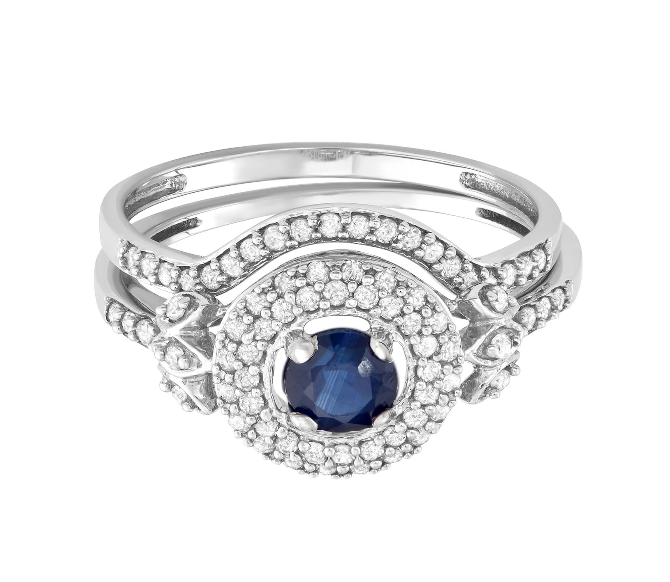 5/8 CTTW Diamond And Blue Sapphire Bridal Set in 10KW