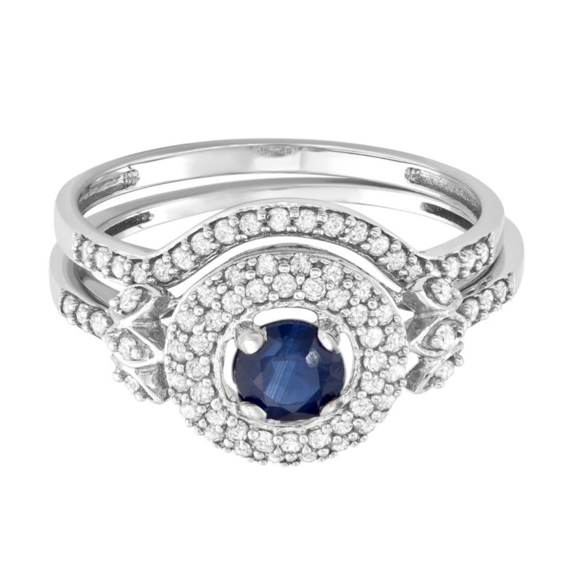 5/8 CTTW Diamond And Blue Sapphire Bridal Set in 10KW