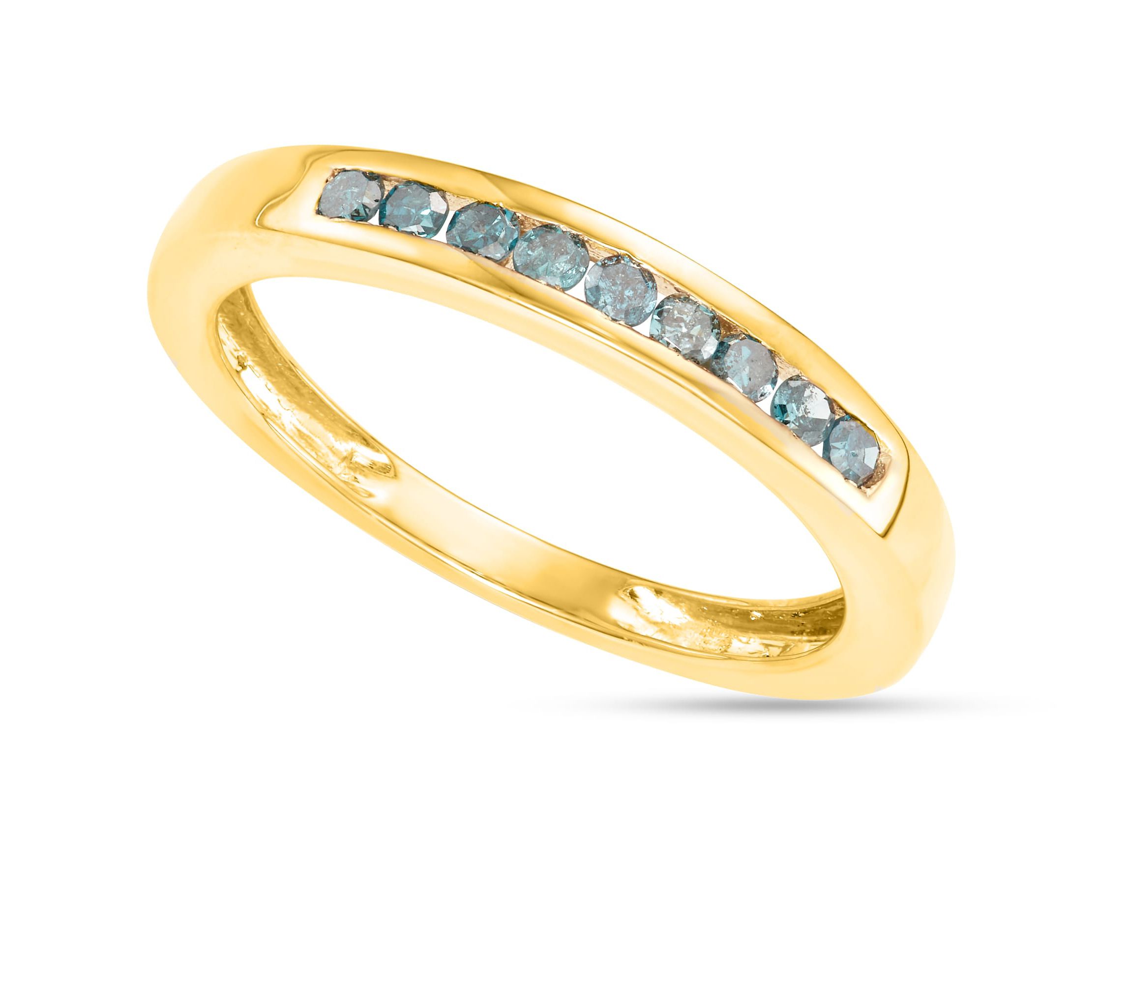 1/4 CTTW Blue Diamond Channel Set Band Yellow Gold Plated Over Sterling Silver