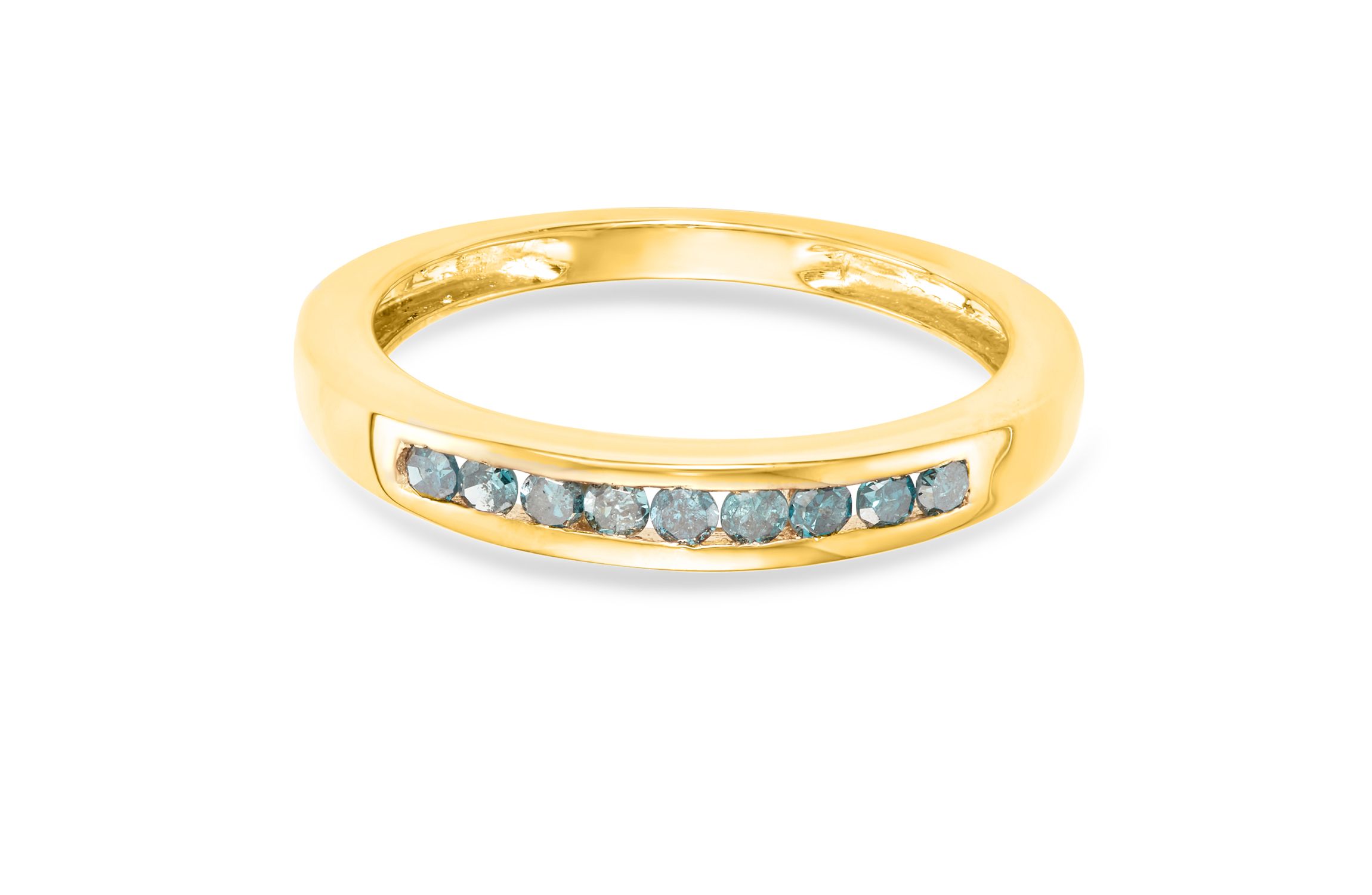 1/4 CTTW Blue Diamond Channel Set Band Yellow Gold Plated Over Sterling Silver