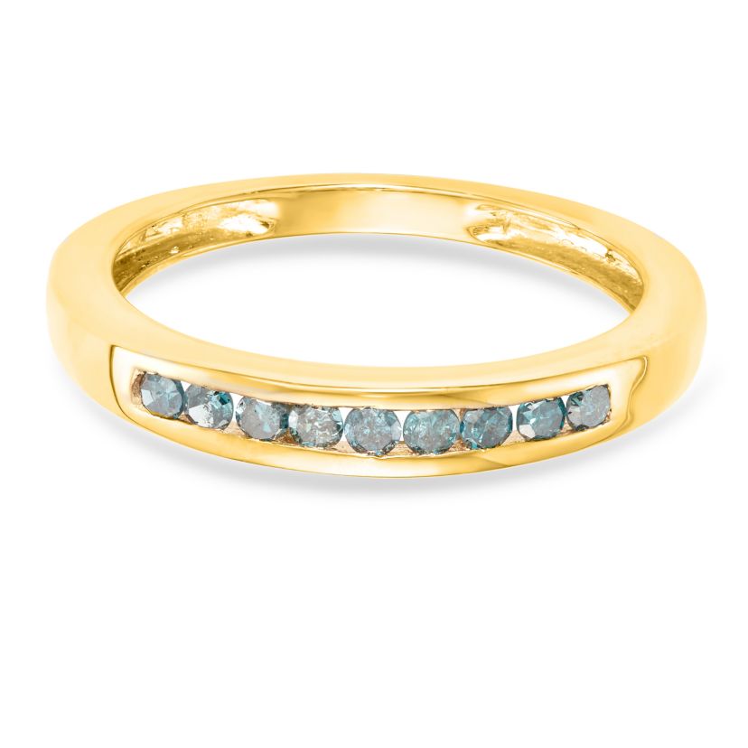 1/4 CTTW Blue Diamond Channel Set Band Yellow Gold Plated Over Sterling Silver