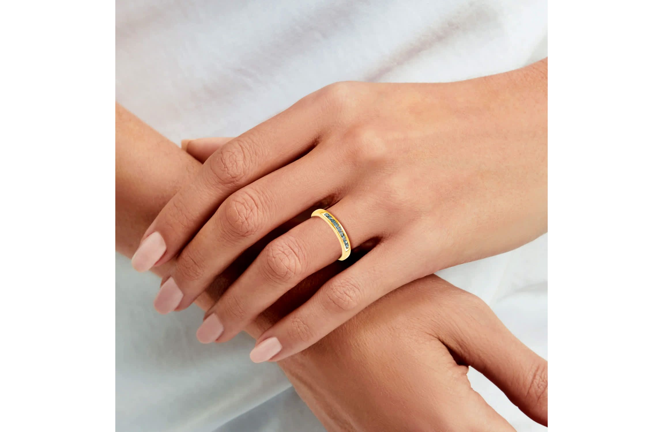 1/4 CTTW Blue Diamond Channel Set Band Yellow Gold Plated Over Sterling Silver