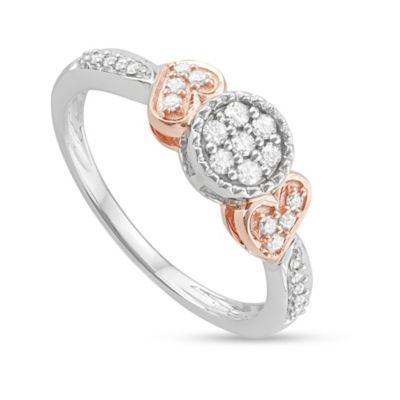 MyDiamondBox 1/4Ct Diamond Delicate Two-Tone Cluster Diamond and Heart band in 10K Gold, White, 6