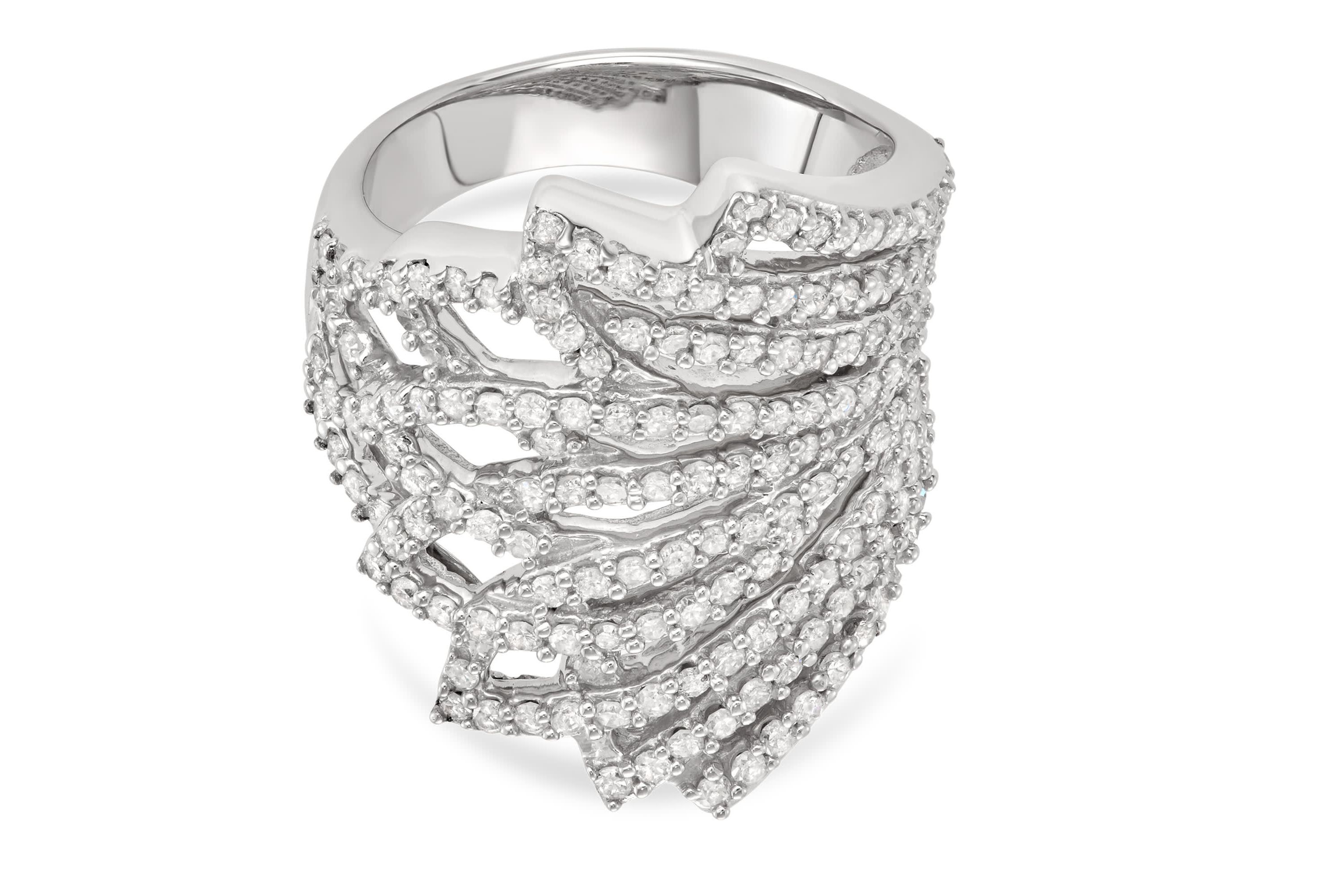 1 1/2 CTTW Diamond Cocktail Fashion Ring in Sterling Silver