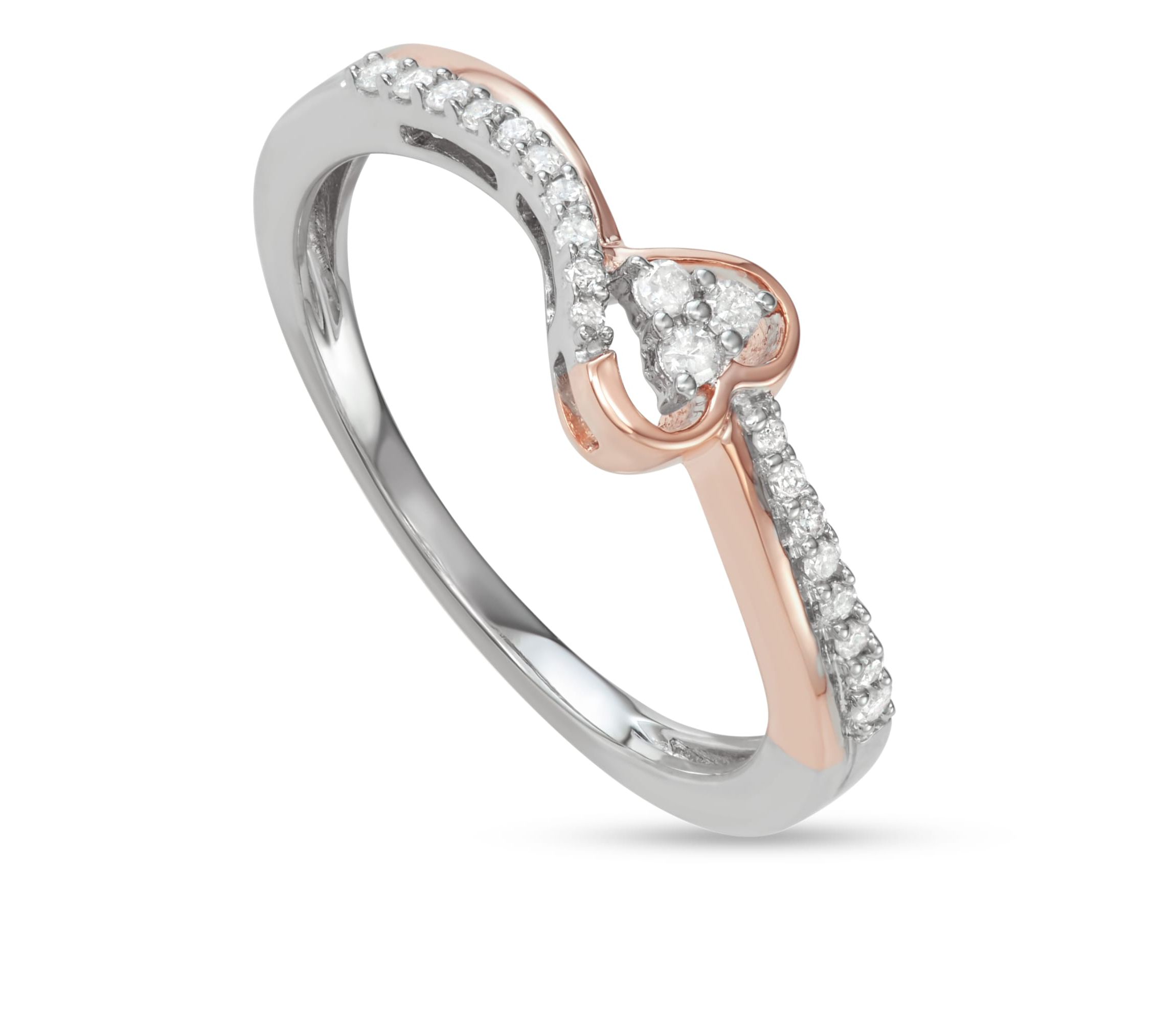1/6 CTTW Diamond Heart Shape delicate Band in Rose Gold Plated Sterling Silver
