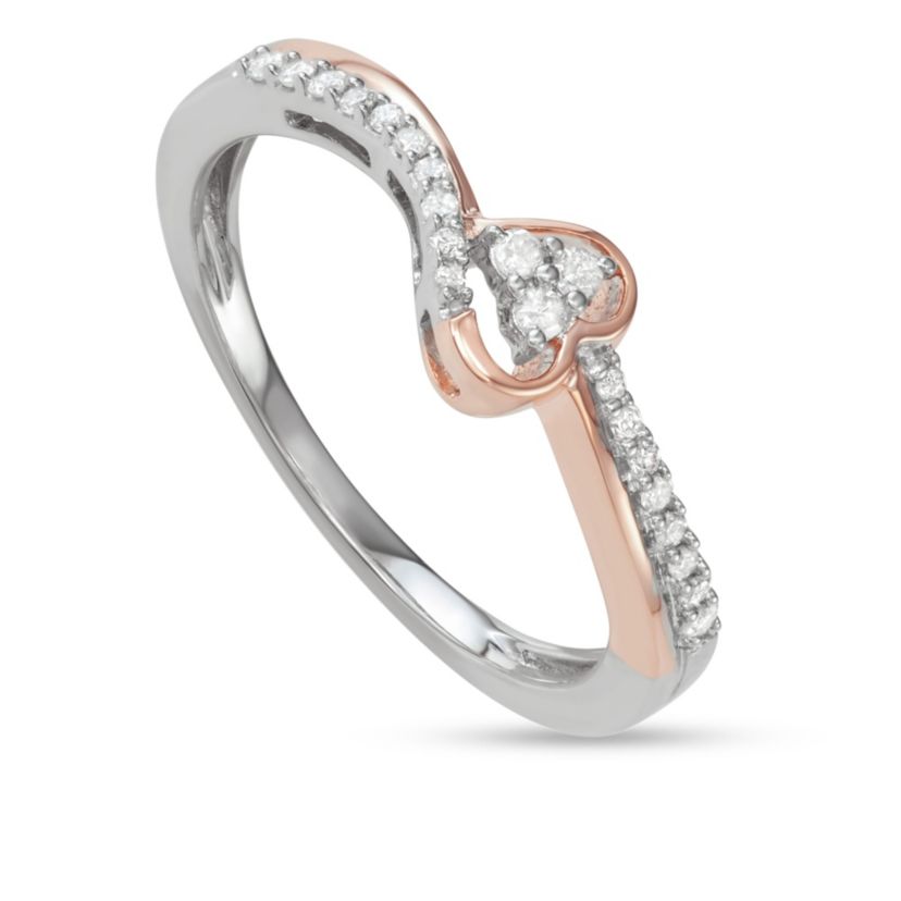 1/6 CTTW Diamond Heart Shape delicate Band in Rose Gold Plated Sterling Silver