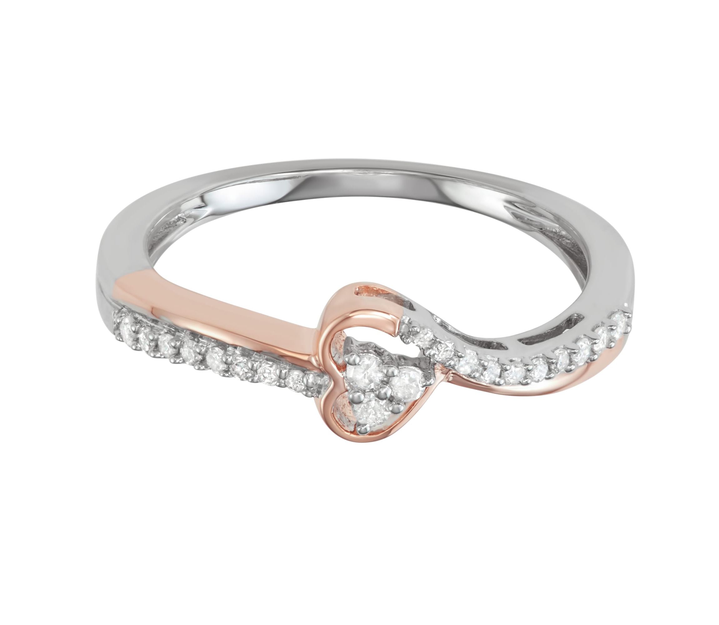 1/6 CTTW Diamond Heart Shape delicate Band in Rose Gold Plated Sterling Silver