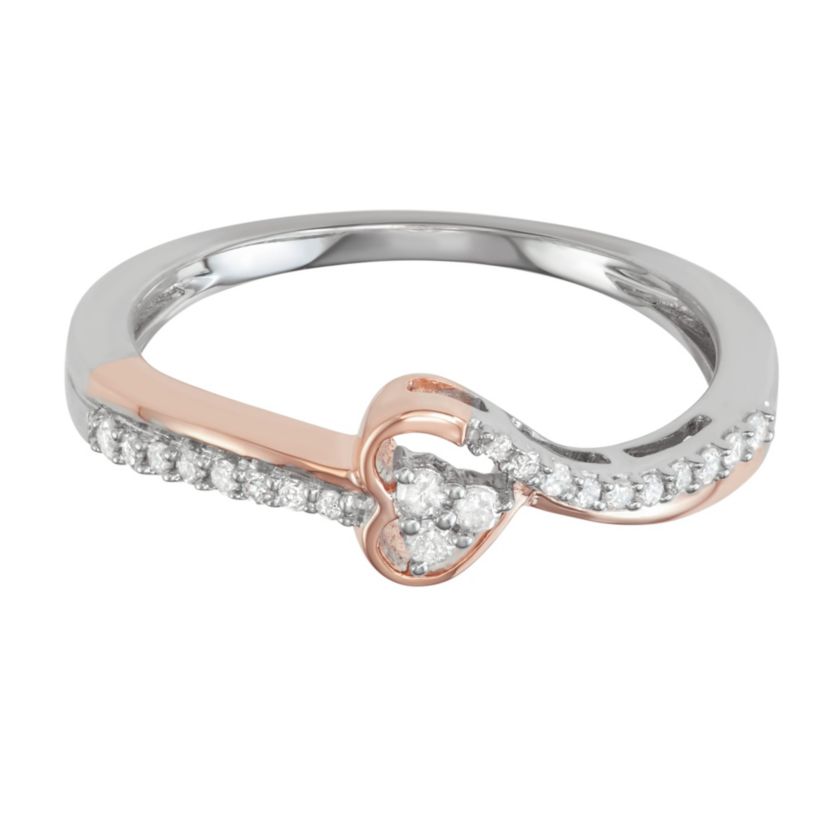 1/6 CTTW Diamond Heart Shape delicate Band in Rose Gold Plated Sterling Silver