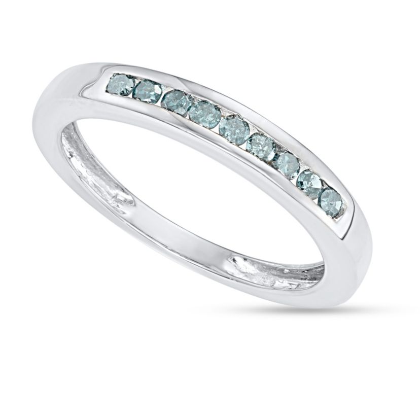 1/4 CTTW Blue Diamond Channel Band in Sterling Silver