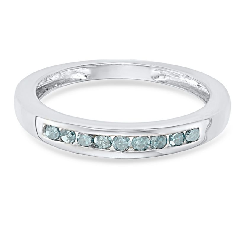 1/4 CTTW Blue Diamond Channel Band in Sterling Silver