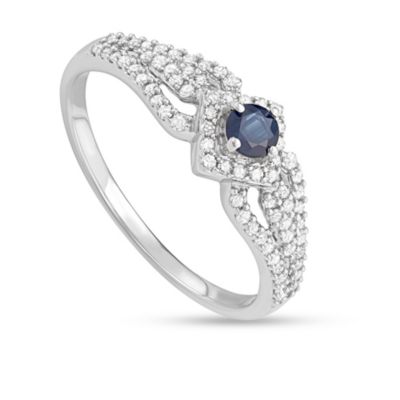 MyDiamondBox 1/2 CTTW Diamond And Blue Sapphire Engagement Ring in 14KW, White, 6