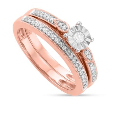 MyDiamondBox 1/4 CTTW Diamond Bridal Ring Set in 10K Rose Gold, 6