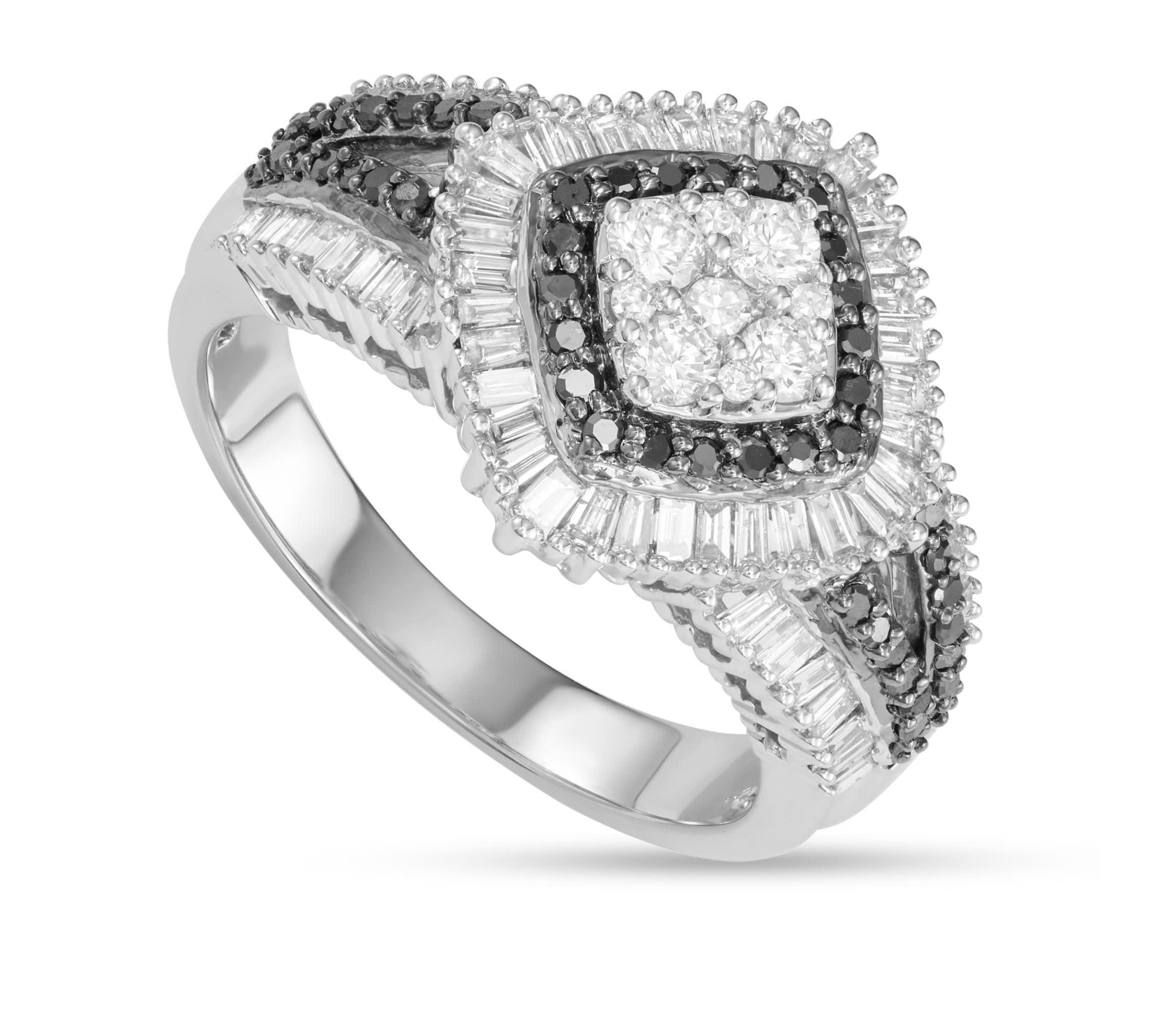 1.00 CTTW Diamond and Bagutte Cluster Ring in 14KW Gold