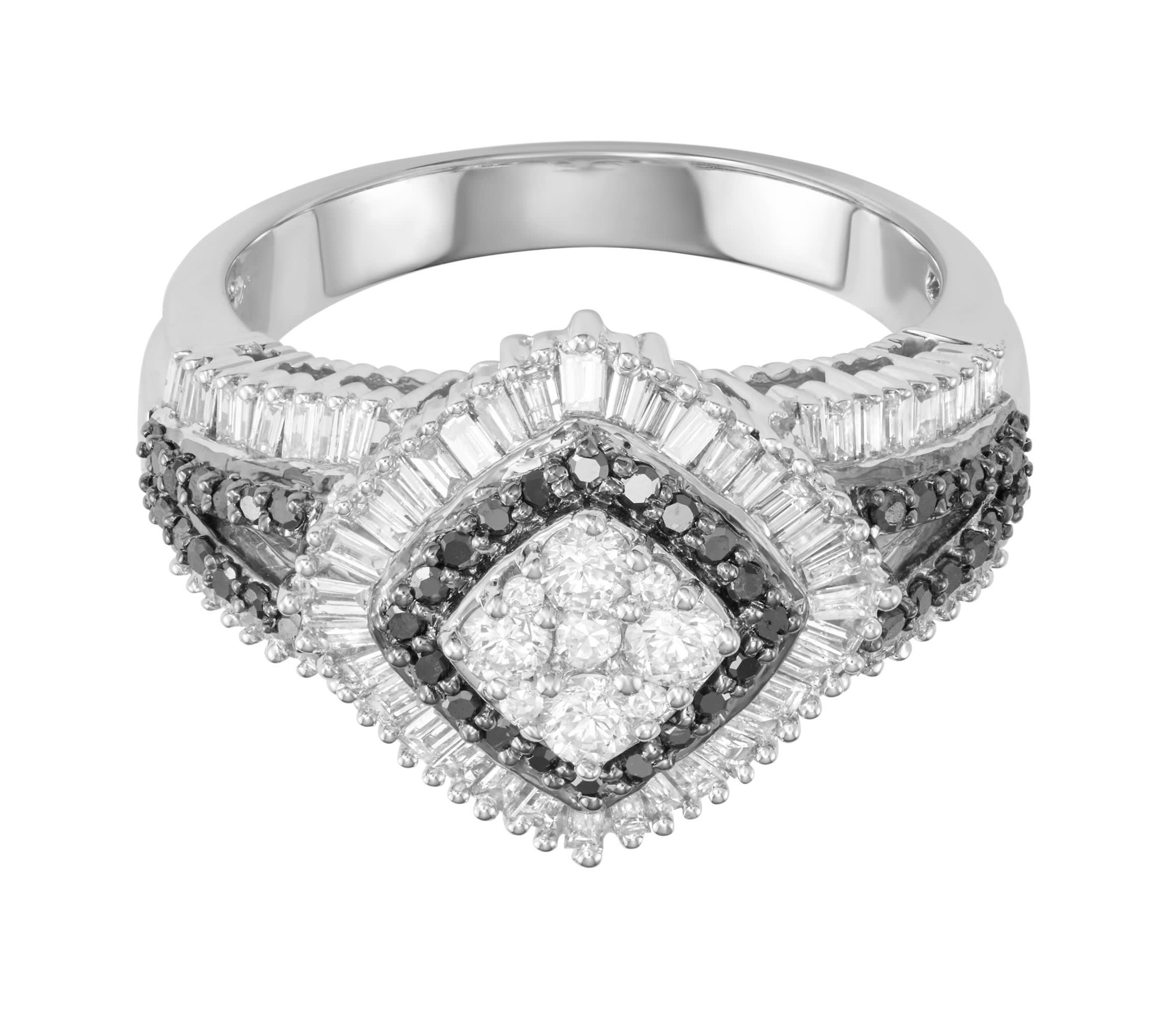 1.00 CTTW Diamond and Bagutte Cluster Ring in 14KW Gold