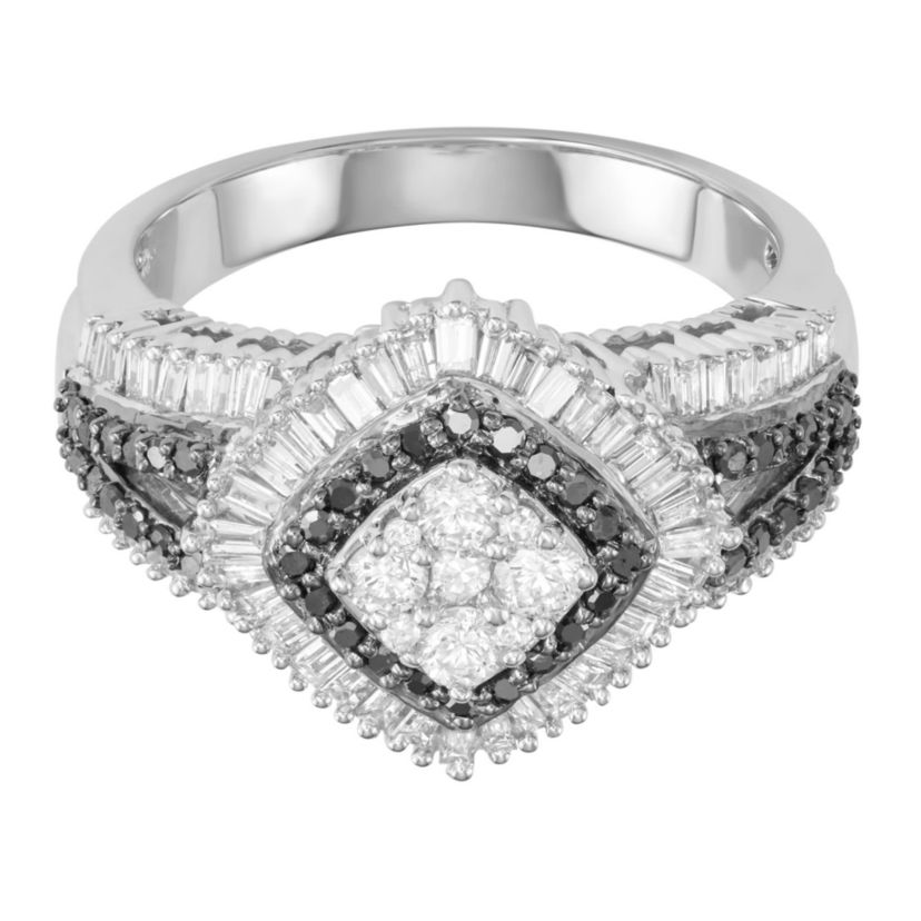 1.00 CTTW Diamond and Bagutte Cluster Ring in 14KW Gold