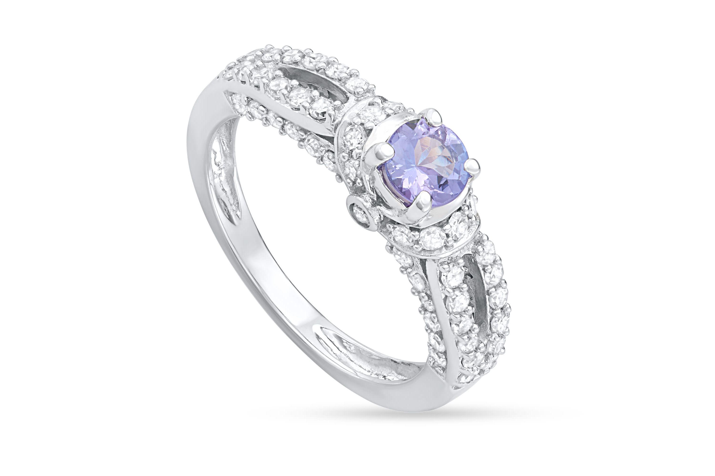 1.00 CTTW Diamond And Tanzanite Engagement Ring in 14KW