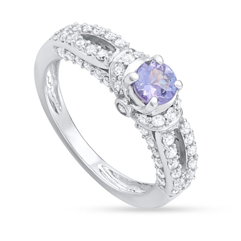 1.00 CTTW Diamond And Tanzanite Engagement Ring in 14KW
