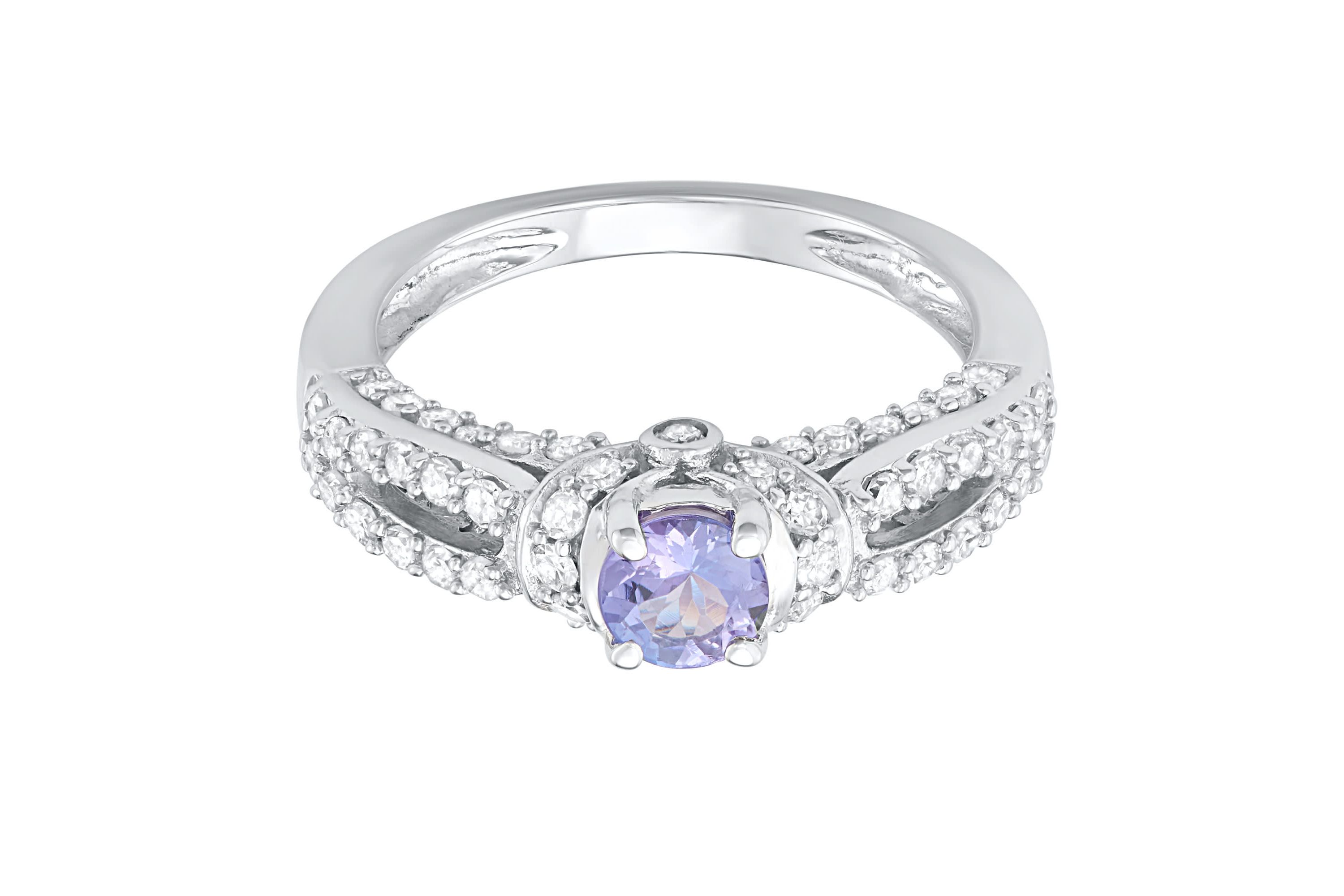 1.00 CTTW Diamond And Tanzanite Engagement Ring in 14KW