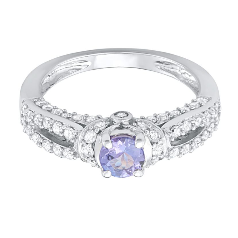 1.00 CTTW Diamond And Tanzanite Engagement Ring in 14KW
