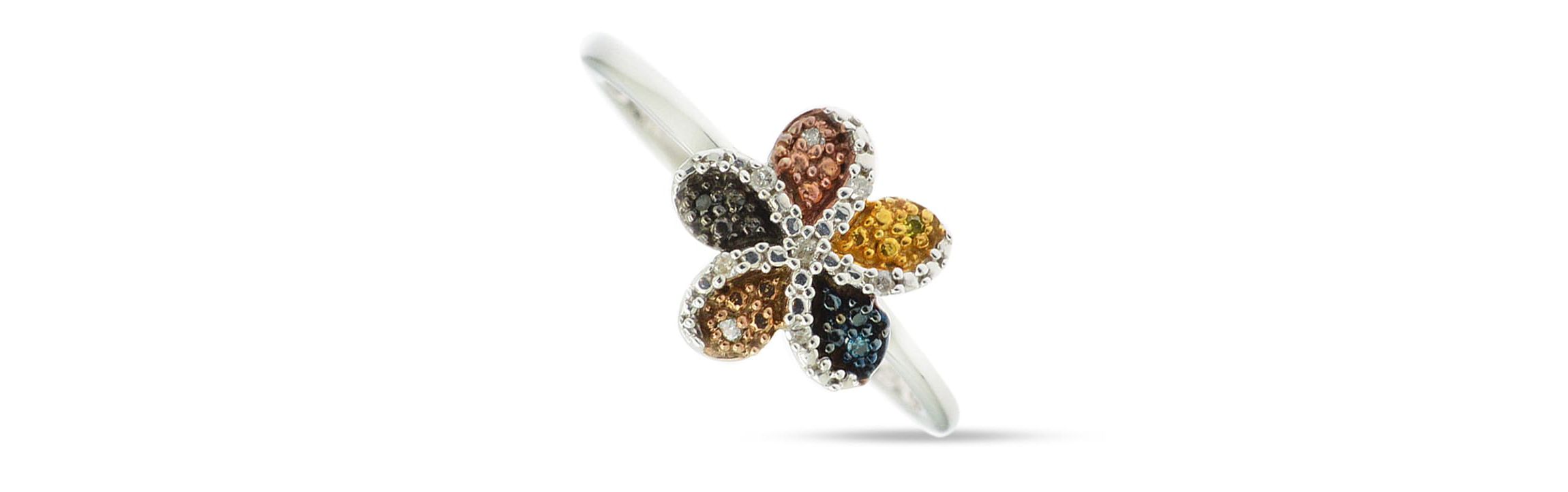 0.04 CTTW Multi Colored Diamond Flower Ring in Sterling Silver