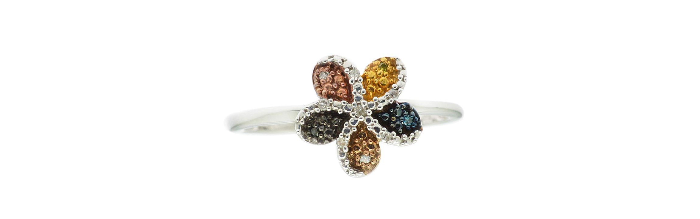 0.04 CTTW Multi Colored Diamond Flower Ring in Sterling Silver