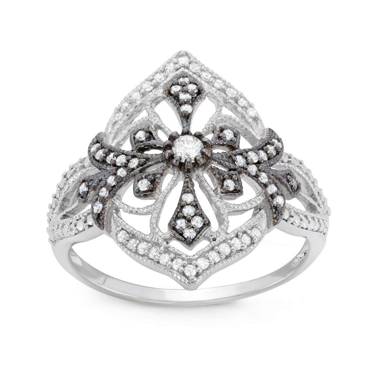 1/3 CTTW Diamond Flower Ring in Sterling Silver