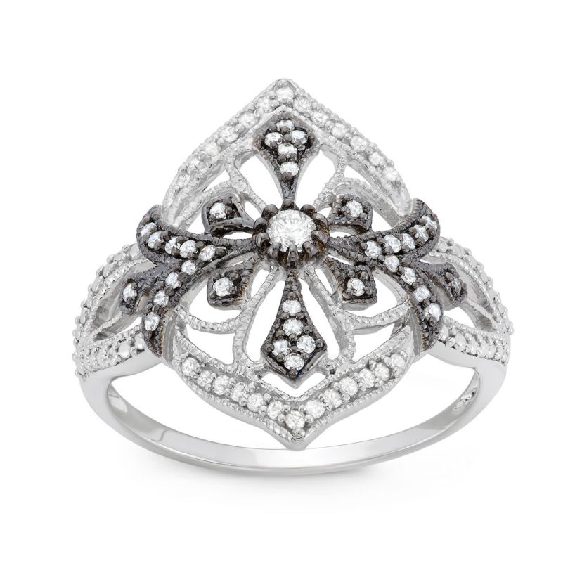 1/3 CTTW Diamond Flower Ring in Sterling Silver