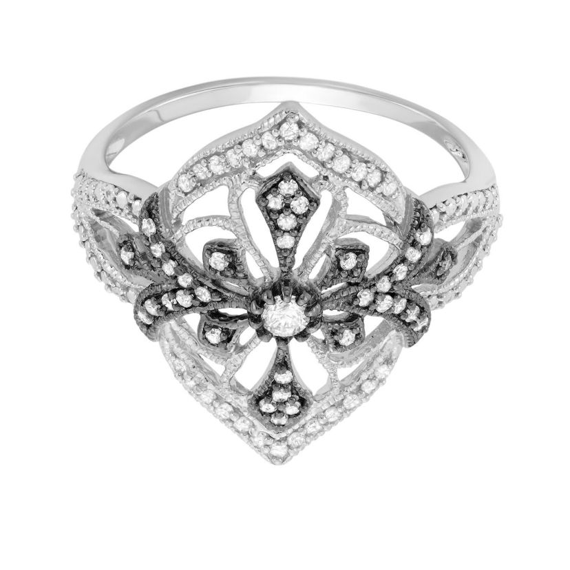 1/3 CTTW Diamond Flower Ring in Sterling Silver