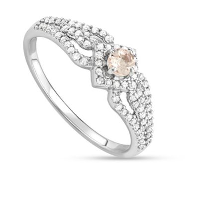 MyDiamondBox 1/2 CTTW Diamond And Morganite Engagement Ring in 14KW