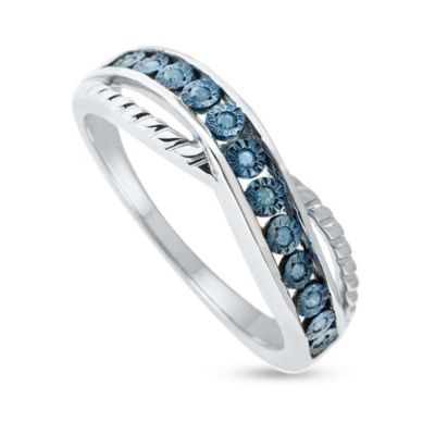 MyDiamondBox 1/15 CTTW Twist Ring With Blue Diamonds in Sterling Silver, 6