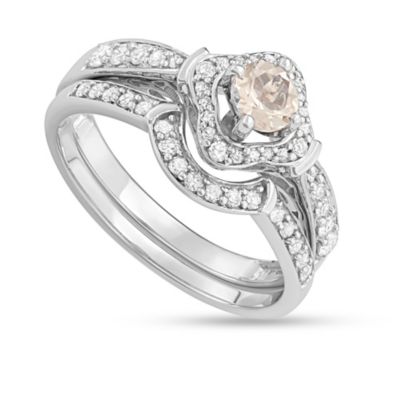 MyDiamondBox 1.00 CTTW Morganite and White Diamond Bridal Ring Set in 14K White Gold