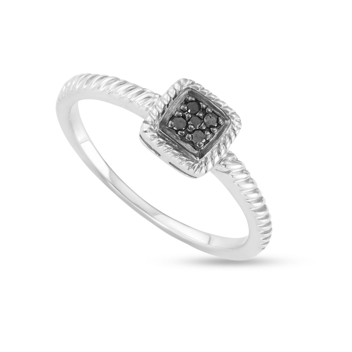 0.05 CTTW Black Diamond Rope Design Ring in Sterling Silver
