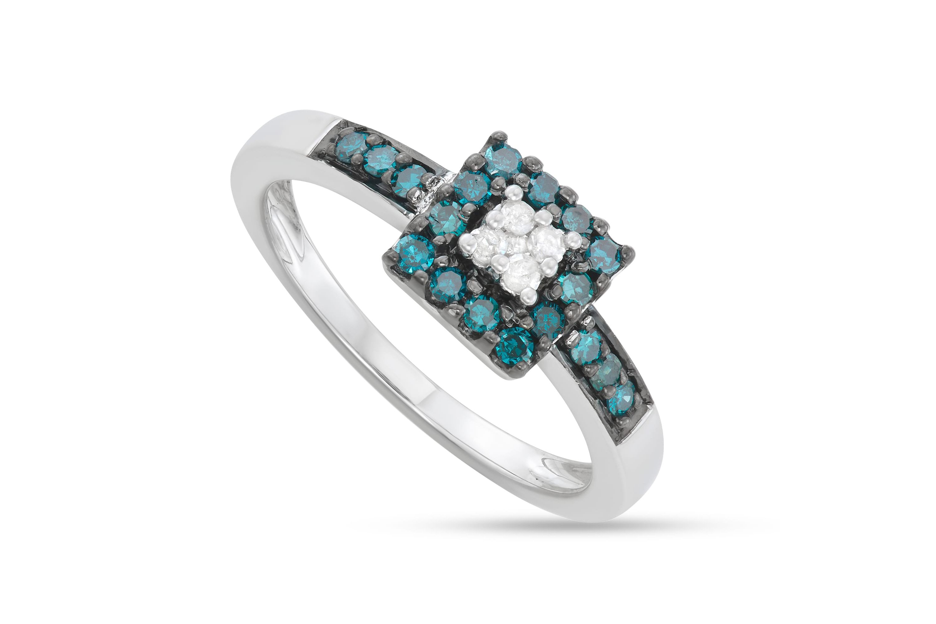 1/3 CTTW Blue & White Diamonds Ring in Sterling Silver