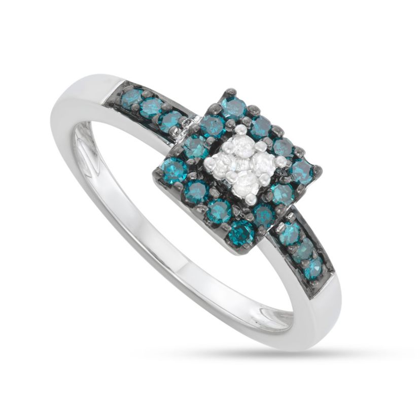 1/3 CTTW Blue & White Diamonds Ring in Sterling Silver