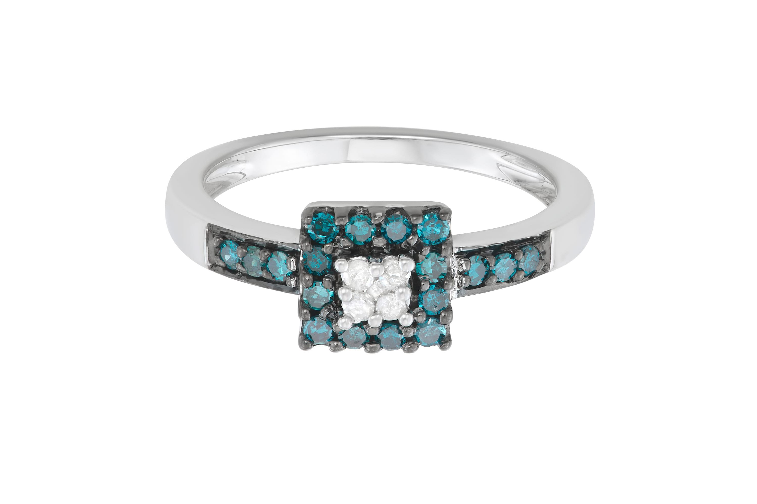 1/3 CTTW Blue & White Diamonds Ring in Sterling Silver