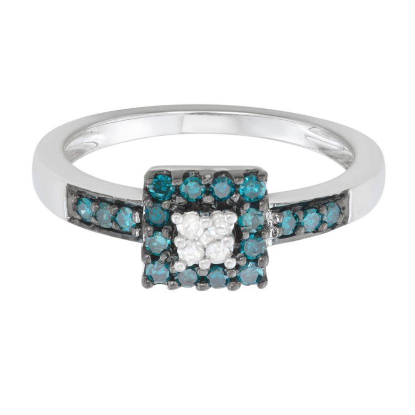 1/3 CTTW Blue & White Diamonds Ring in Sterling Silver