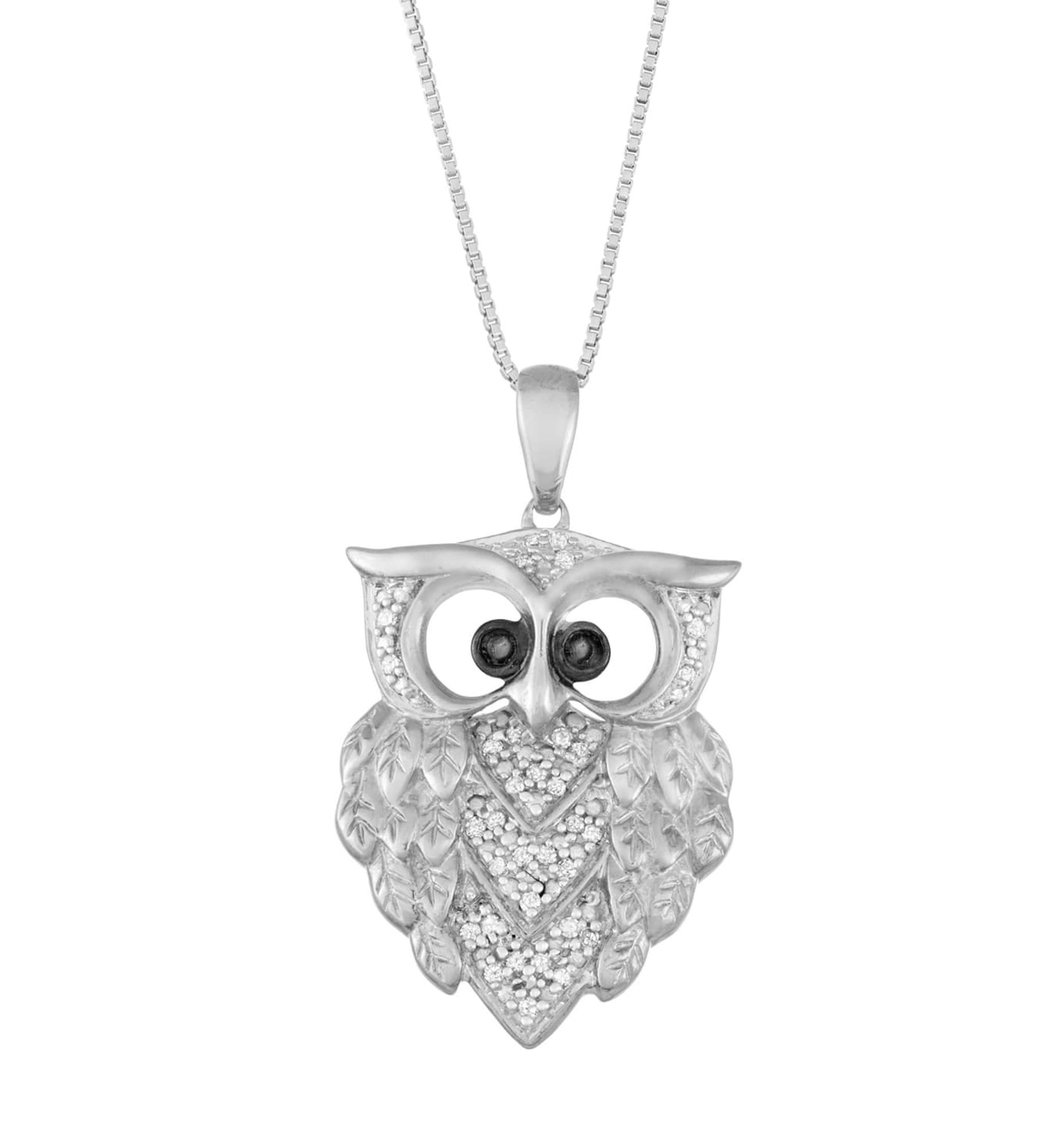 1/6 Cttw Diamond Owl Necklace in Sterling-Silver